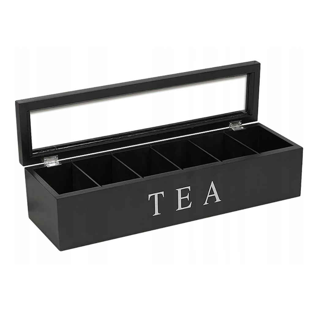 krabička na čaj 6 přihrádek černá