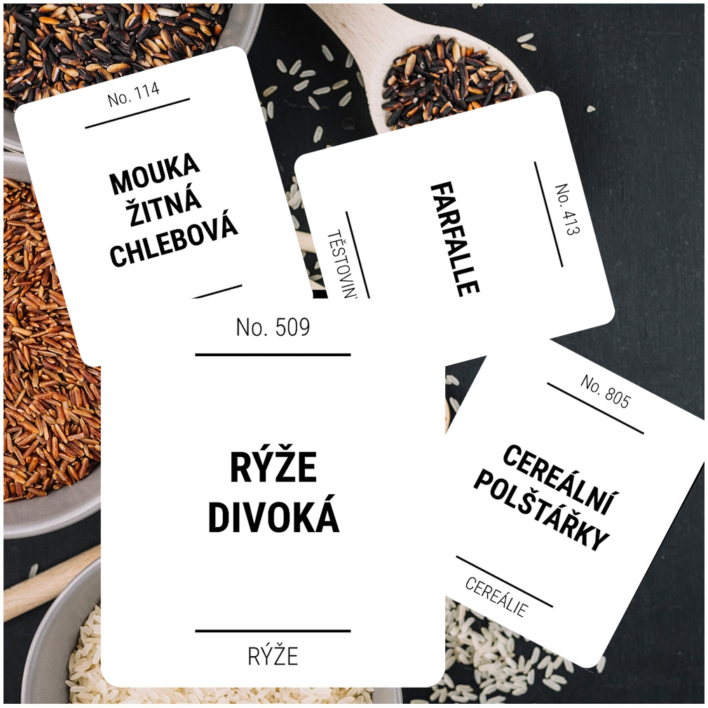 etikety na potraviny hranaté s kulatým rohem bílé - sada C (36 ks)