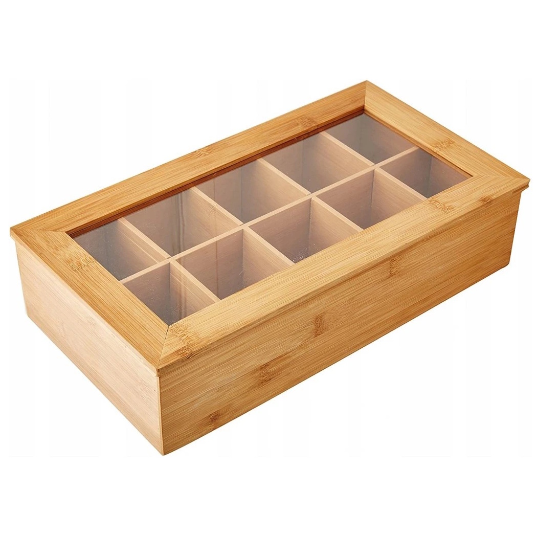 krabička na čaj 10 přihrádek bambus