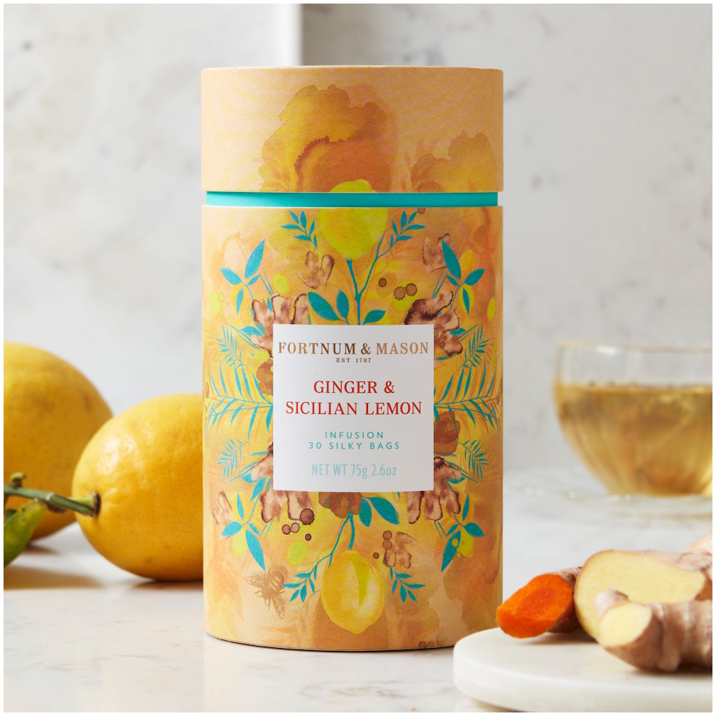 ovocný čaj ZÁZVOR & SICILSKÝ CITRÓN 30 hedvábných pyramid / 75g od Fortnum & Mason