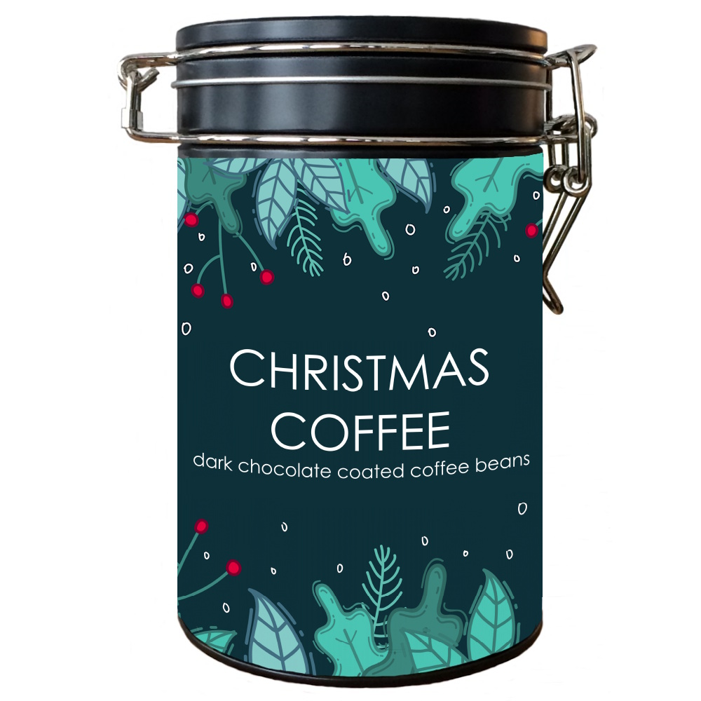 vánoční kávová zrna v hořké čokoládě 300g v dárkové plechovce od food-market