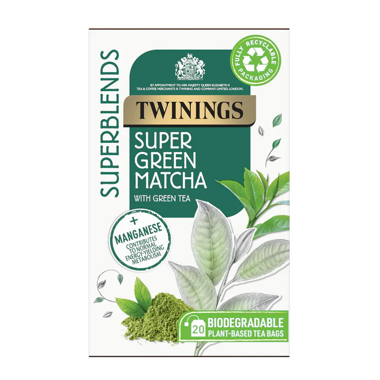 čaj SUPERBLENDS SUPER GREEN MATCHA se zeleným čajem a hořčíkem (20 sáčků)