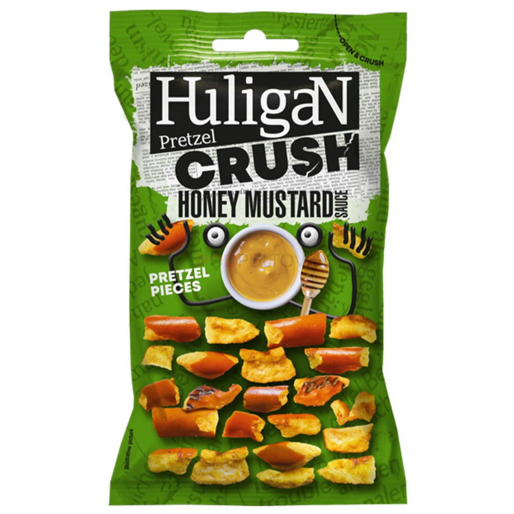 lámané preclíky  Huligan Crush s příchutí MEDOVÁ HOŘČICE 65g
