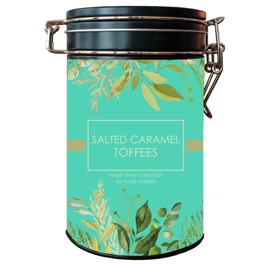 karamelové bonbóny s mořskou solí SALTED CARAMEL TOFFEES dárková plechovka 250g