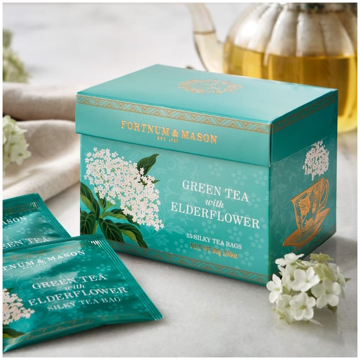 zelený čaj S BEZOVÝM KVĚTEM 15 hedvábných pyramid / 30g od Fortnum & Mason