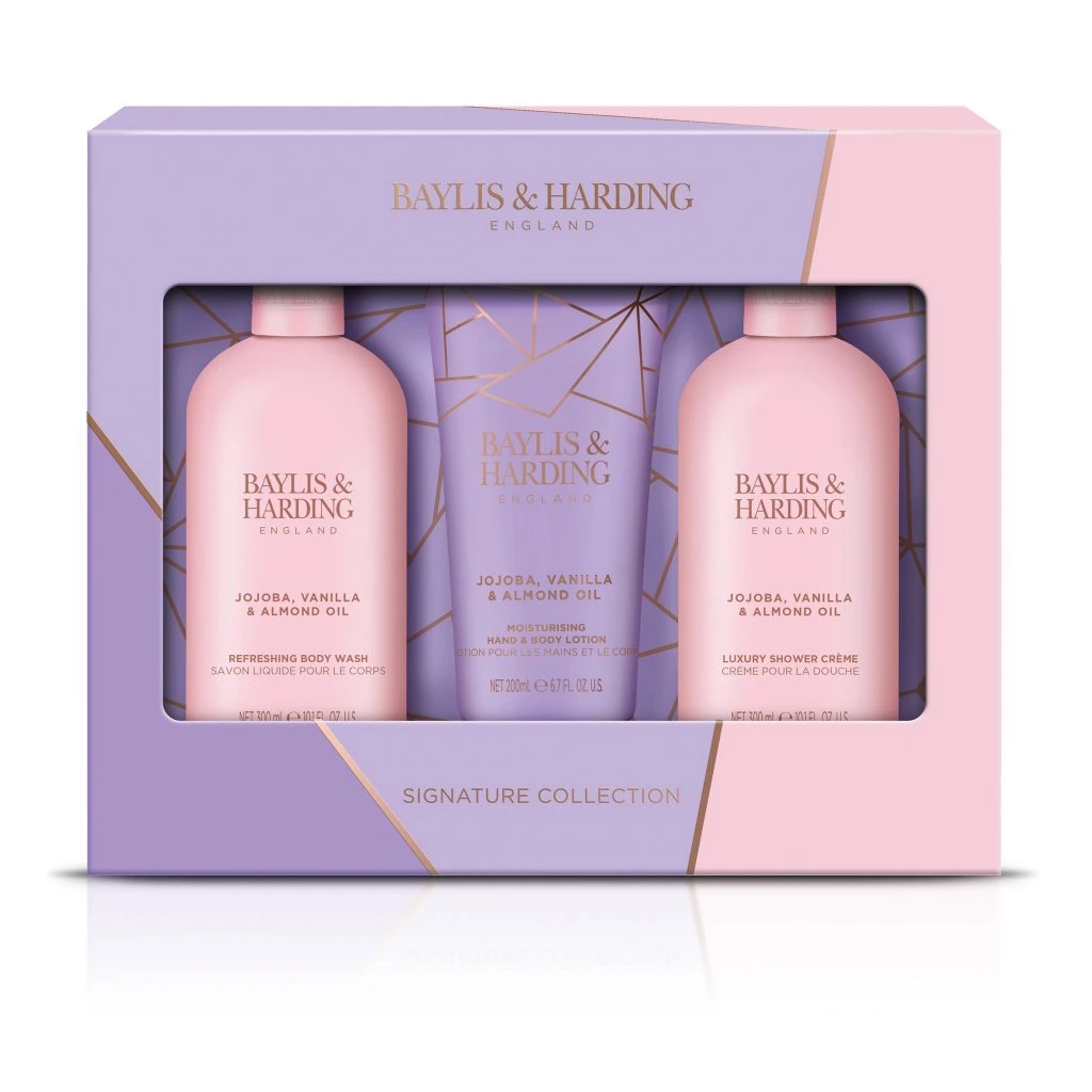BAYLIS & HARDING - Dárková sada péče o tělo JOJOBA, VANILKA A MANDLOVÝ OLEJ - 3ks